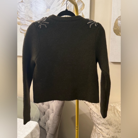Zara Beaded Shoulder Cardigan Hunter Green Small NWT Silver Embellished Sweater - Picture 10 of 16